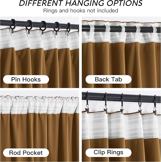 RYB HOME Brownish Gold Velvet Curtains 96 inch, Retro Vintage Room Darkening - Image 4