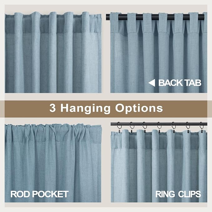 Blue Curtains 108 Inches Long For Living Room Dining 2 Panels Set Back Tab - Image 4