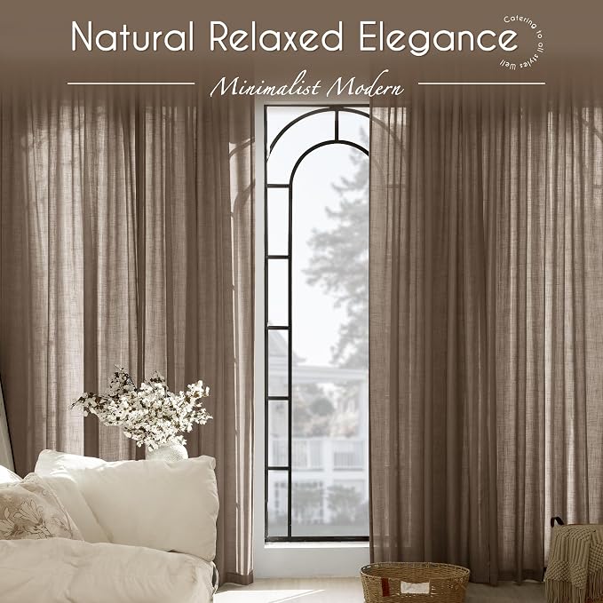 Chocolate Brown Linen Curtain 90 inch Length 2 Panels Set Back Tab Light - Image 6
