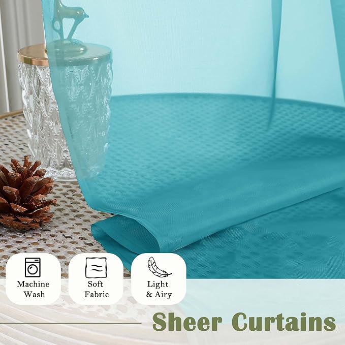 Lecloud Turquoise Sheer Curtains 63 Inch Length 2 Panels, Voile Light Filtering - Image 4