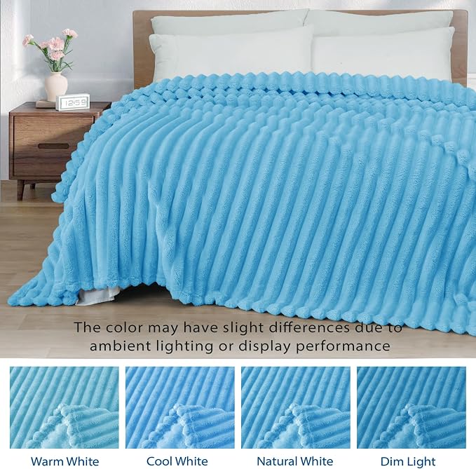 Exclusivo Mezcla King Size Flannel Fleece Blanket, Super Soft Striped Jacquard - Image 3