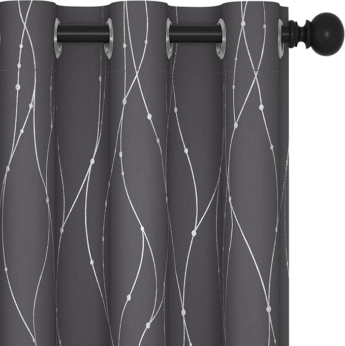 Deconovo Short Curtains Grey, Thermal Insulated Soundproof Drapes, Wave Dots by Deconovo