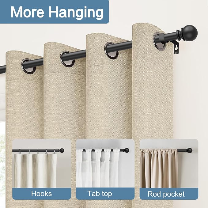Black Curtain Rods for Windows 48 to 84 or 88 Inches Max, 2 Pack 5/8 Inch - Image 3
