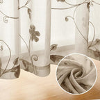 HOMEIDEAS Taupe Sheer Curtains 96 Inches Long 2 Panels Beige Embroidered Floral - Image 5