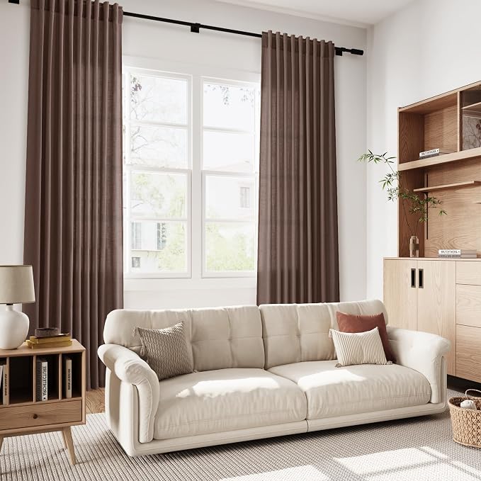Extra Long Curtain Cappuccino Morden Linen Blend Light Filtering Back Tab - Image 6