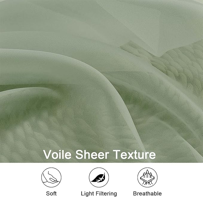 OWENIE Extra Long Sage Green Sheer Curtains 144 inch 2 Panels Set, Translucent - Image 4