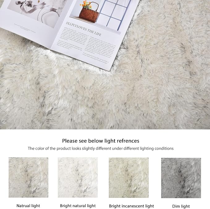 ORINOVA White and Grey Ultra Soft Faux Fur Shaggy Runner Rug 2x6 - Image 5