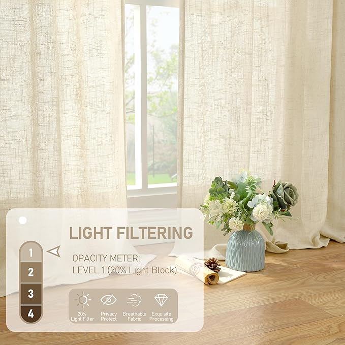 LAMIT Beige Linen Curtains 45 Inches Long - Image 4