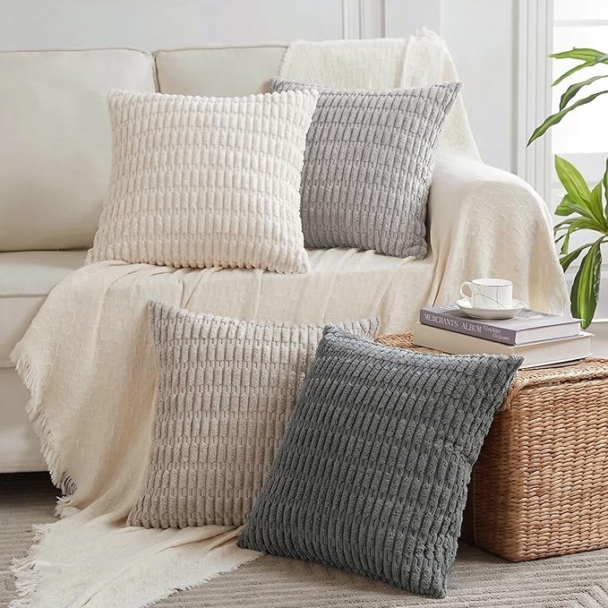 Fancy Homi Set of 4 Grey and White Boho Decorative Throw Pillow Covers 28x28 by Fancy+Homi