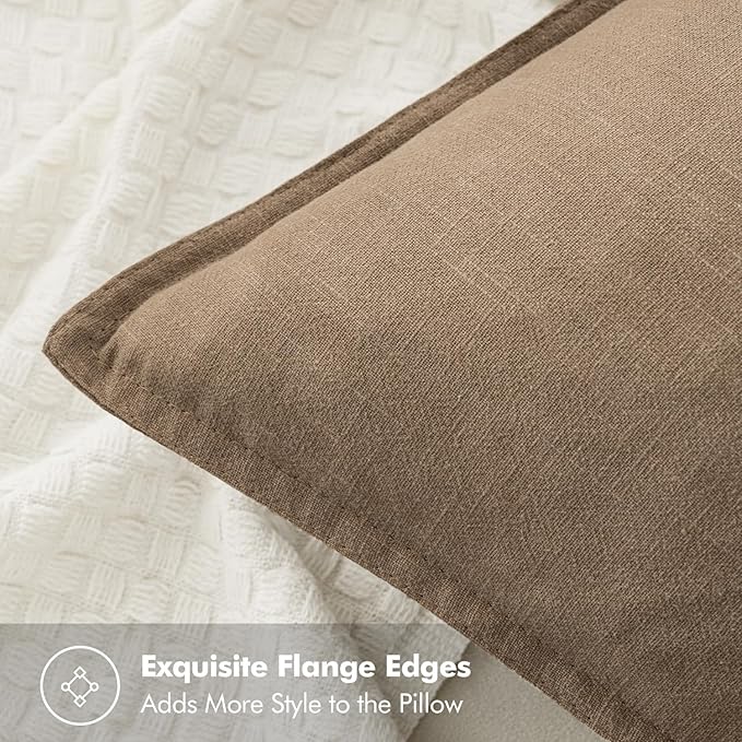 MIULEE Decorative Linen Pillow Covers 18x18 Inch Khaki Boho Farmhouse Neutral - Image 2