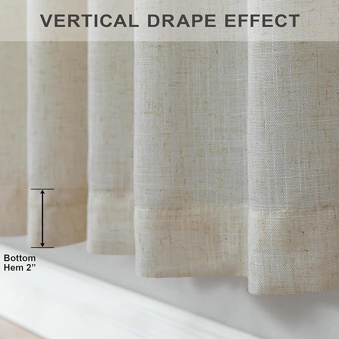 102 Inch Linen Curtains for Living Room Dinning 2 Panels Back Tab Pocket Light - Image 6