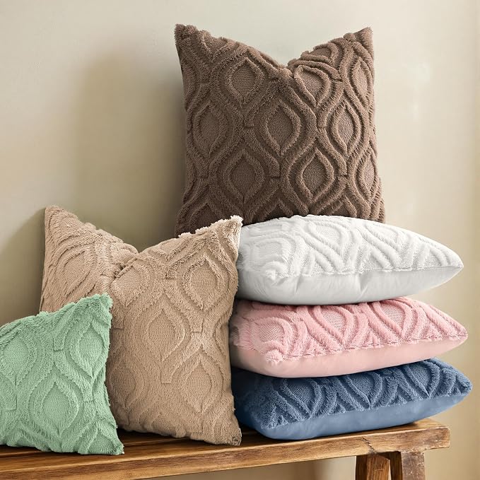 decorUhome Throw Pillow Covers 18x18 Inch Set of 2, Soft Plush Faux Wool Brown - Image 2