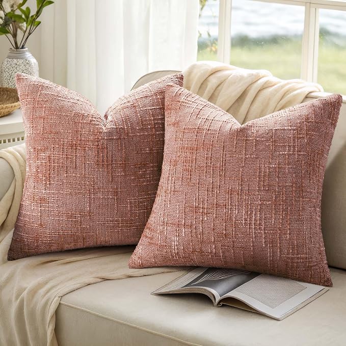 decorUhome Summer Pink Chenille Throw Pillow Covers 18x18 Set of 2 Textured - Image 9