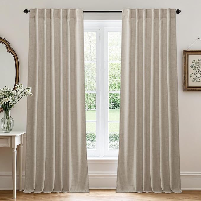 RYB HOME Natural Beige Linen Sheer Curtains 90 inches Long by RYBHOME