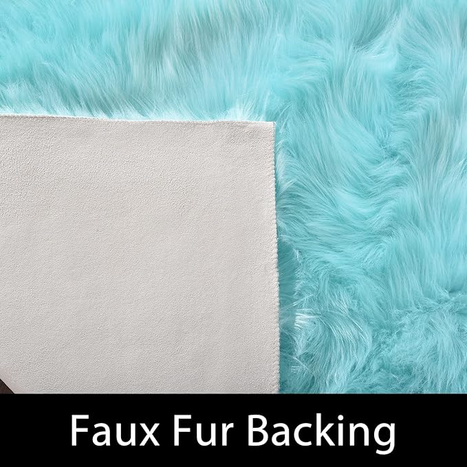 Latepis Light Blue Fluffy 2x6 Rug Runner Teal Shag Washable Area Rugs Faux Fur - Image 3