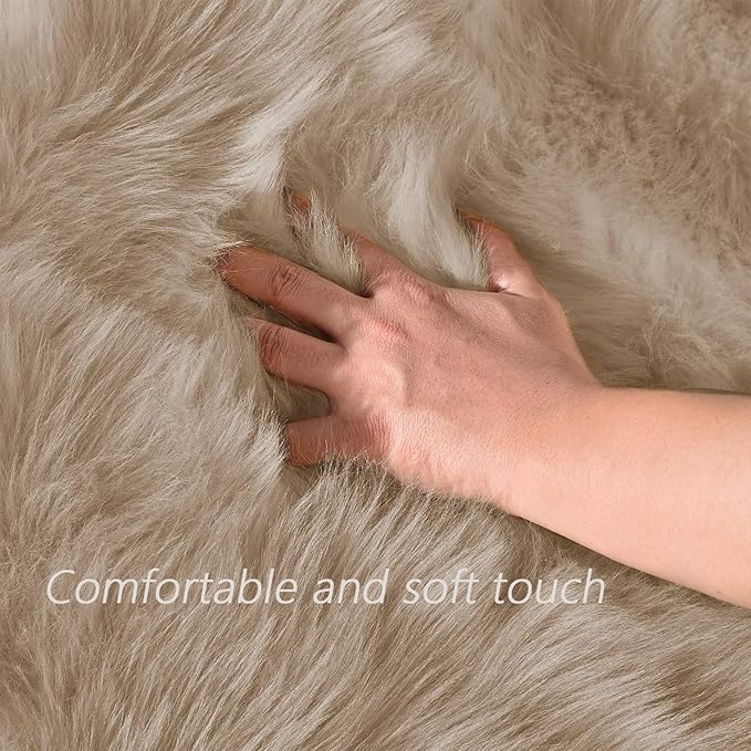 Latepis Washable Faux Fur 3x5 Area Rug Camel Beige Fluffy Shag Furry Sheepskin - Image 4