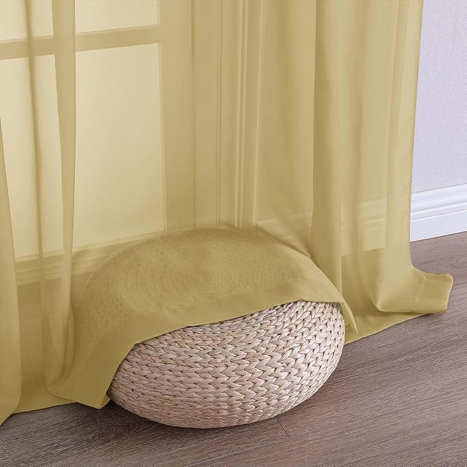 OWENIE Gold Sheer Curtains 120 Inches Long 2 Panels Set, Airy Lightweight Sheer - Image 7