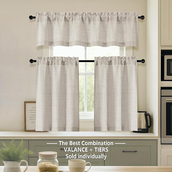 OVZME Valance for Windows, Light Filtering Faux Linen Textured Small Short - Image 2