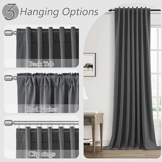 Guken Blazer Grey 100% Blackout Linen Curtains 120 Inch Length 2 Panels Set - Image 6