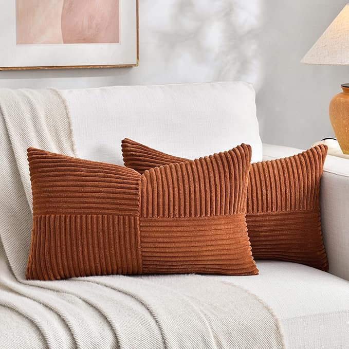 Fancy Homi 2 Packs Rust Long Lumbar Decorative Throw Pillow Covers 12x24 Inch by Fancy+Homi