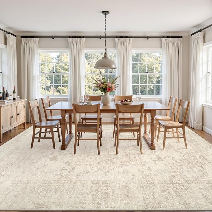 Area Rugs 9x12 Living Room: Vintage Boho Neutral Washable Rug Indoor Soft Large - Image 3