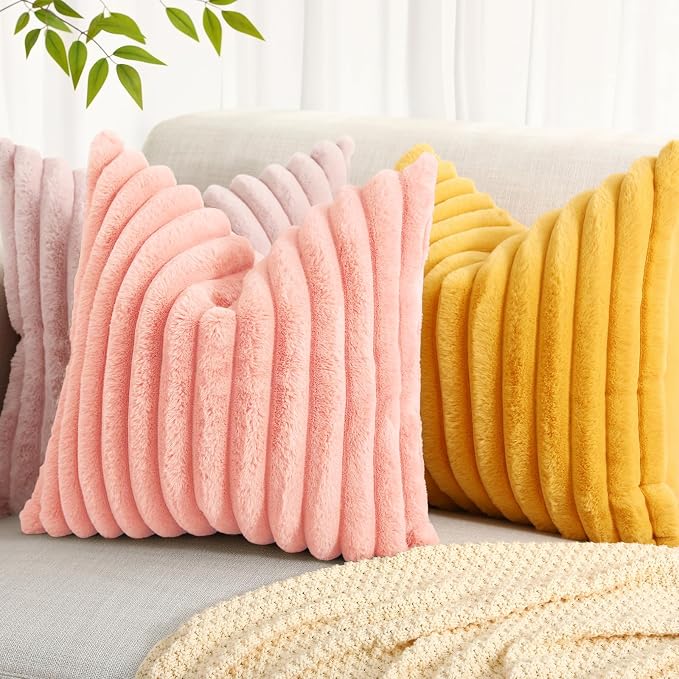 decorUhome Summer Cozy Faux Fur Throw Pillow Covers 24x24 Set of 2 Decorative - Image 8