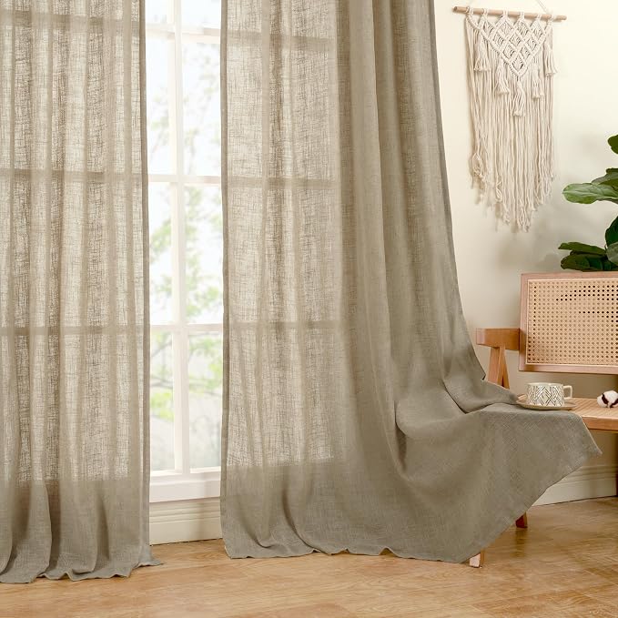 LAMIT 54 Inch Semi Sheer Window Linen Curtains, Light Filtering Panels Back Tab - Image 9