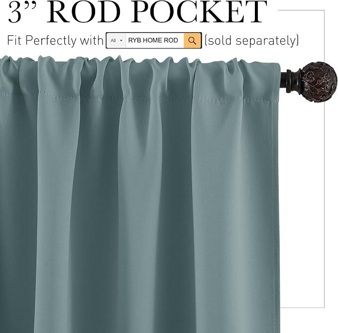 RYB HOME Blackout French Door Window Curtain Covering, Rod Pocket Thermal - Image 2