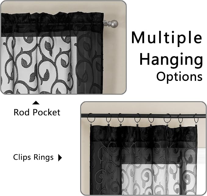 OWENIE Furman Extra Long Sheer Black Curtains 96 inches Long - Image 3