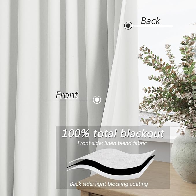 Guken White 100% Blackout Linen Curtains 52 Inch Wide by 70 Inch - Image 3