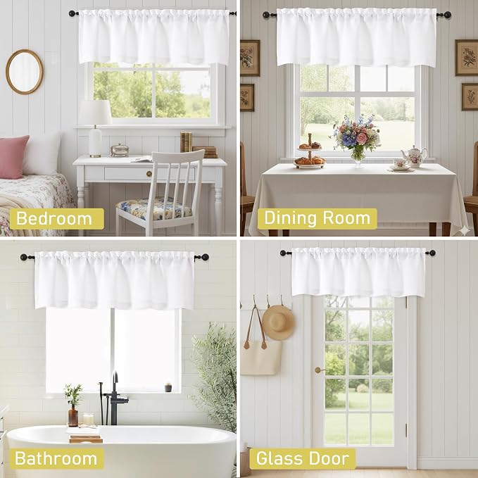 Valances for Windows, Light Filtering Faux Linen Textured Small Short Window - Image 7