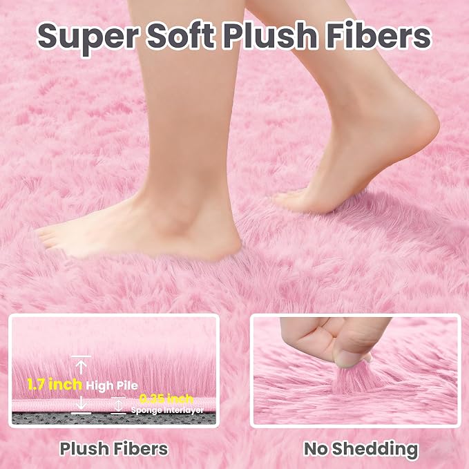 6x9 Area Rugs for Living Room Rug: Soft Fluffy Shag Light Pink Rugs for Bedroom - Image 5
