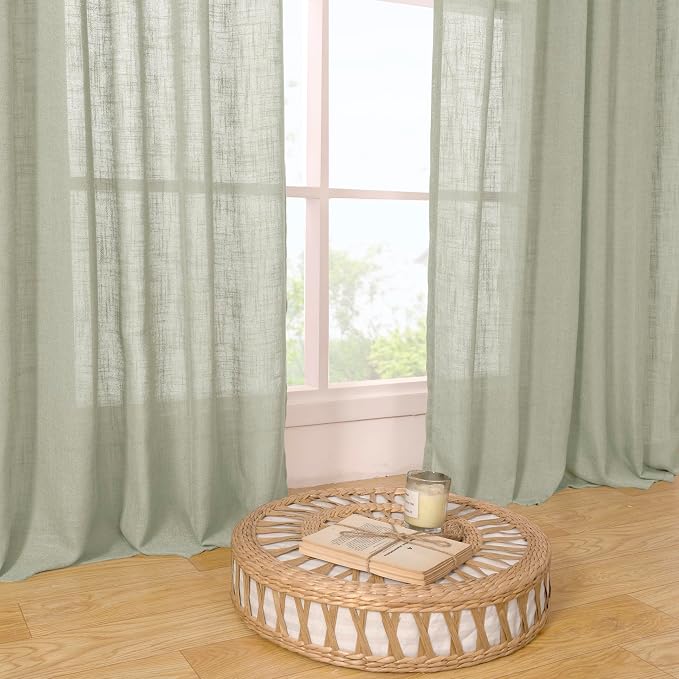 LAMIT Sage Grey Linen Boho Curtains 68 inch Length 2 Panels, Light Filtering - Image 9