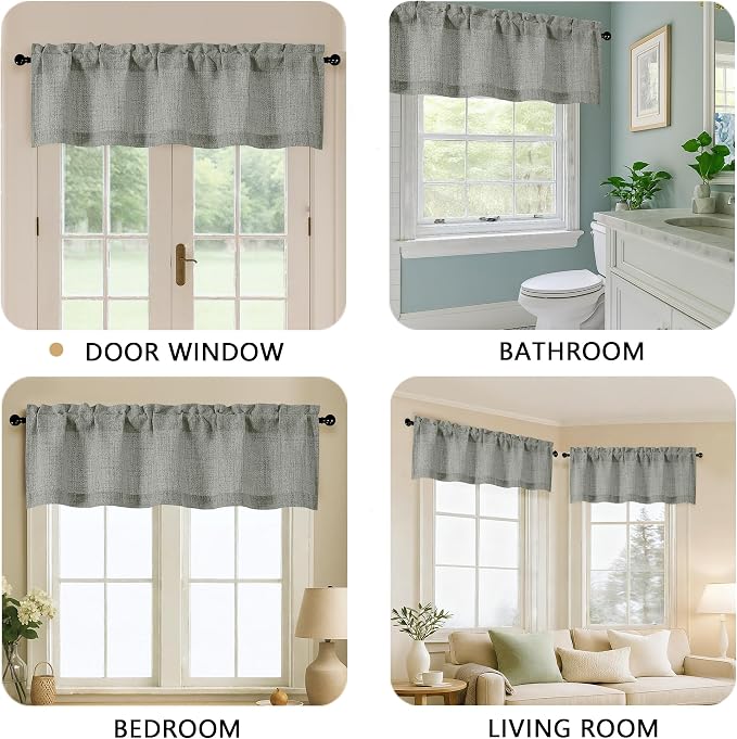 OVZME Valance for Windows, Light Filtering Faux Linen Textured Small Short - Image 5