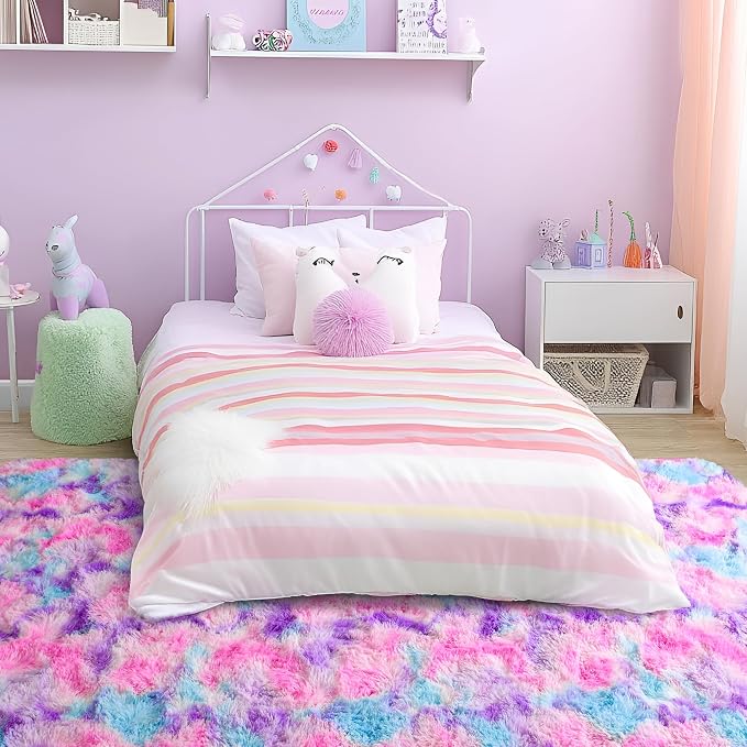 Tepook Soft Rainbow Rug for Girls Room, Cute Fluffy Girls Bedroom Rugs - Image 4