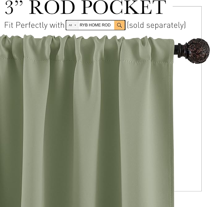 RYB HOME Blackout French Door Window Curtain Covering, Rod Pocket Thermal - Image 2