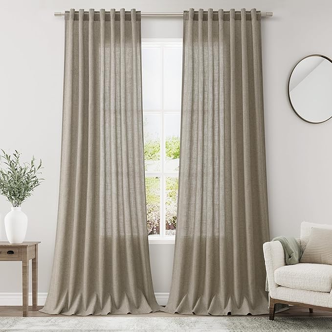Mocha Linen Curtains 96 Inches Long by Nanspring
