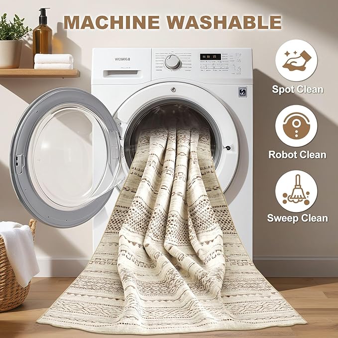 Nakagishi Area Rugs 8x10 Living Room: Washable Boho Large Neutral Soft - Image 2