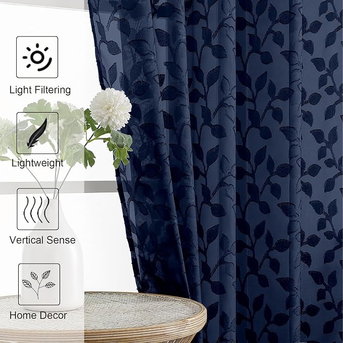 Chyhomenyc Navy Blue Short Curtains 45 Inch Length 2 Panels, Light Filtering - Image 3