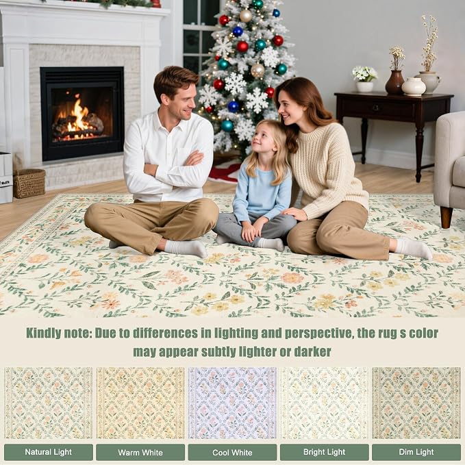 Area Rug Living Room Rugs: Floral 5x7 Washable Rug Vintage Soft Boho Non-Slip - Image 9