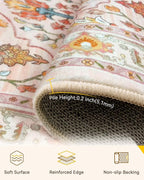 Area Rugs 8ft Washable Non-Slip, Floral Vintage Distress Print Pattern - Image 3