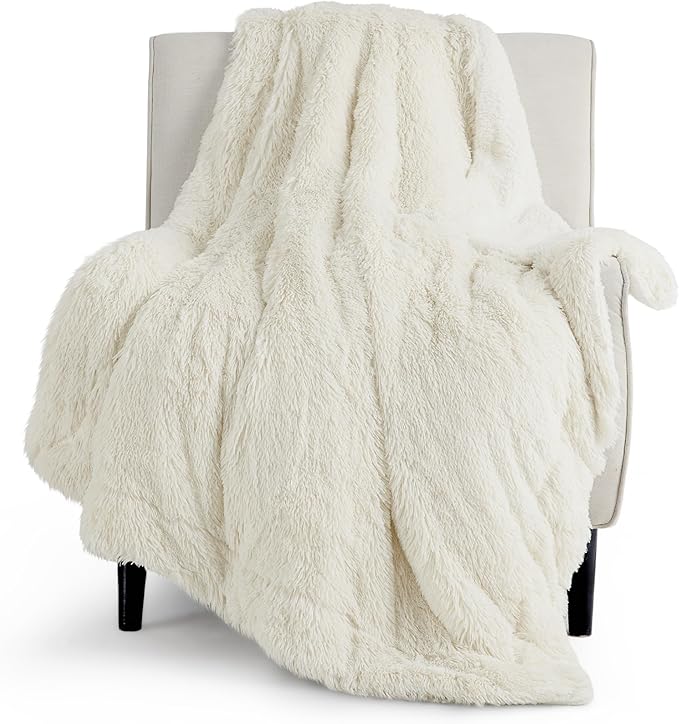 Bedsure GentleSoft Fuzzy Sherpa Faux Fur Twin Blanket Cream Cozy Gifts by BEDSURE