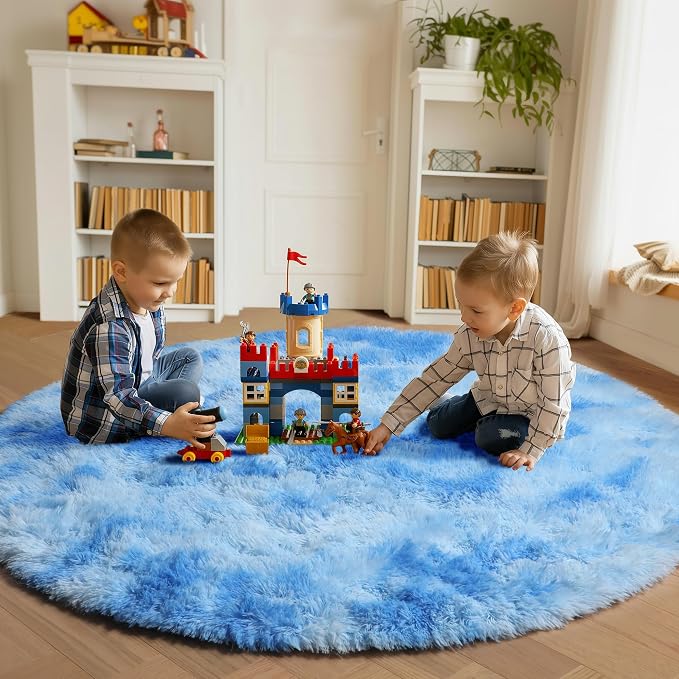 ONASAR Round Rugs 6ft for Living Room Bedroom, Tie-Dye Blue Fluffy Circle Area - Image 4