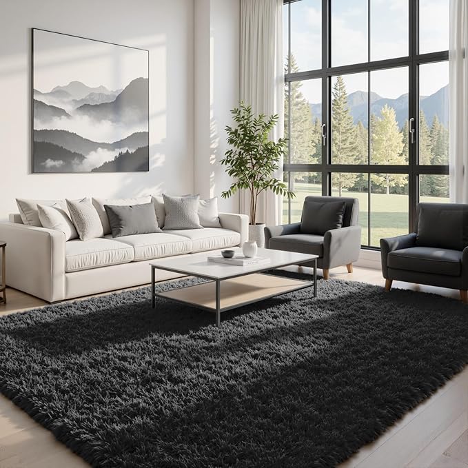 6x9 Area Rugs for Living Room Rug: Soft Fluffy Shag Black Rugs for Bedroom - Image 2