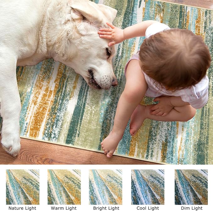 Lansny Modern Abstract 4x6 Living Room Washable Rug Non-Slip Soft Bedroom Area - Image 3