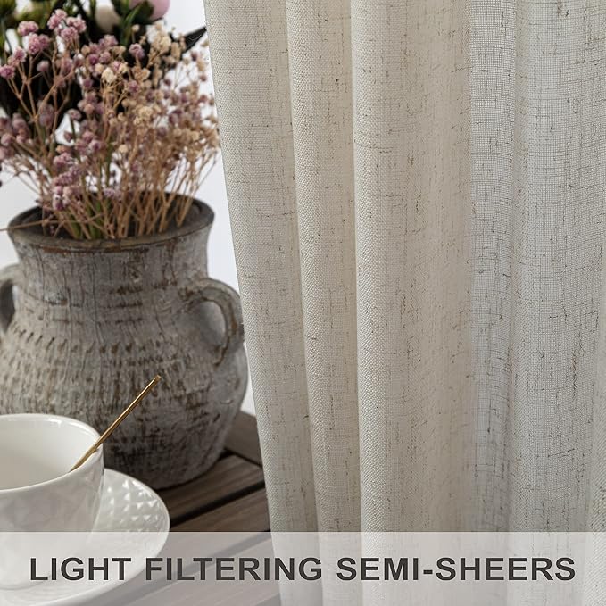Pitalk Flax Linen Sheer Curtains & Drapes 38 Inch Wide Tan Beige Colored - Image 4