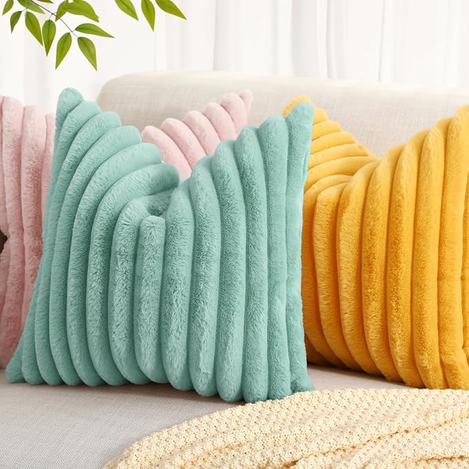 decorUhome Summer Cozy Faux Fur Throw Pillow Covers 22x22 Set of 2 Decorative - Image 7