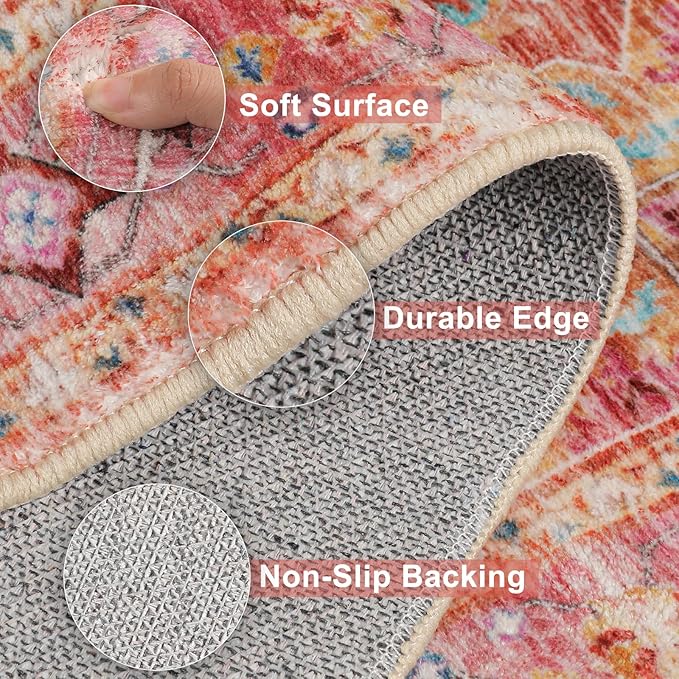 Yamaziot Washable Area Rug for Bedroom, 3x5 Non-Slip Boho Vintage Living Room - Image 3