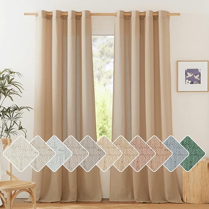 NICETOWN Camel Linen Window Curtains 84 inches Long, Grommet Thick Flax by NICETOWN