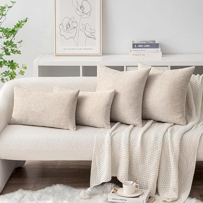 MIULEE Pack of 2 Couch Throw Pillow Covers 12x20 Inch Soft Light Brown Chenille - Image 4